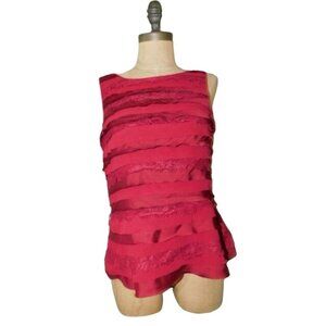 White House Black Market WHBM Size 4 Dark Red Lace Layered Sleeveless Blouse
